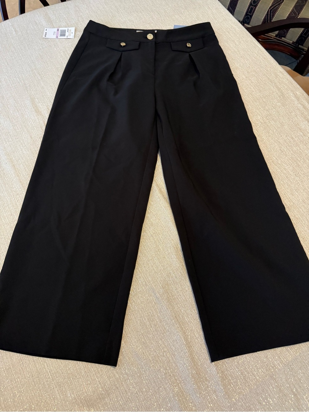 Michael Kors Black Wide-Leg Trousers with Gold Buttons